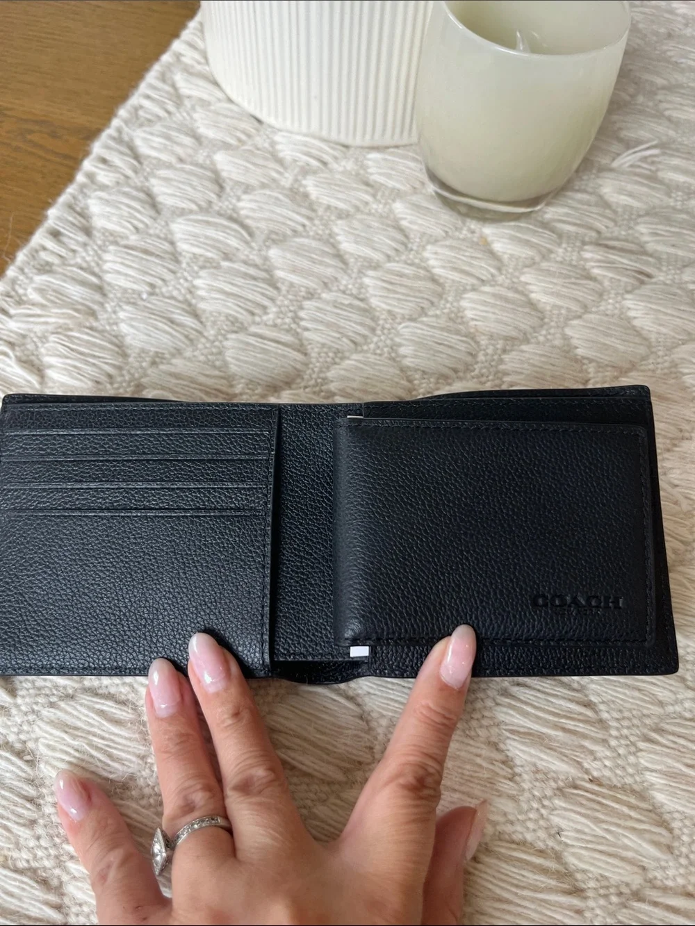 NWT Coach 3 way Black Pebbled Leather Bifold Wallet